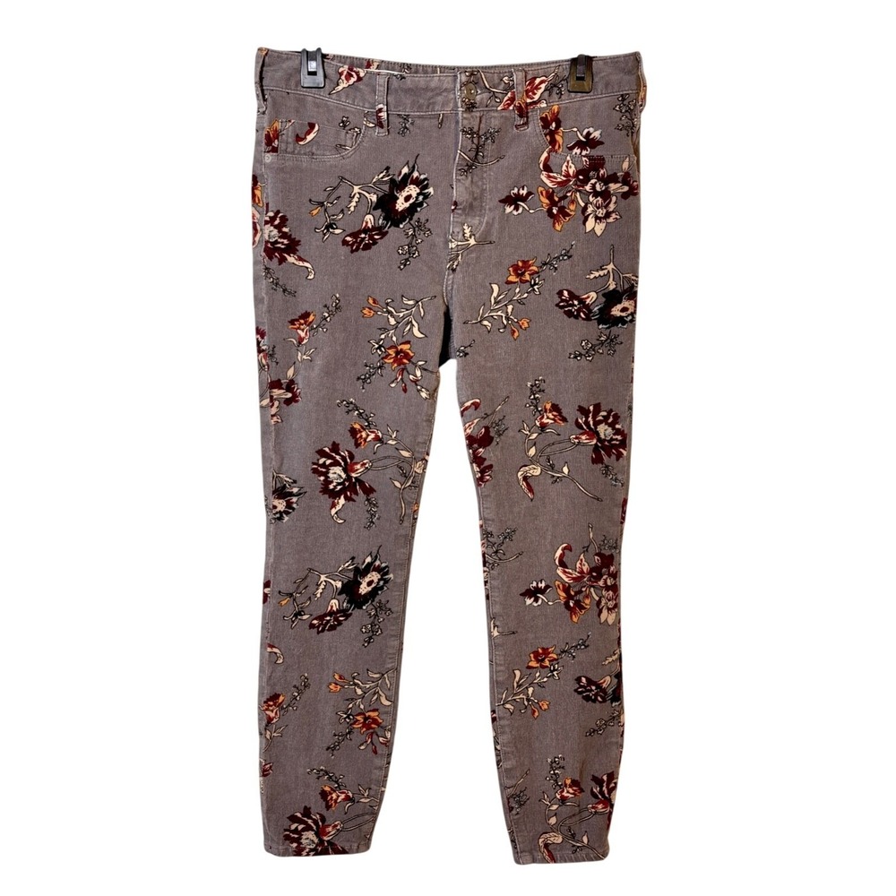 Anthropologie Pilcro Corduroy High-Rise Skinny Jeans 30‎ Women's Grey Floral